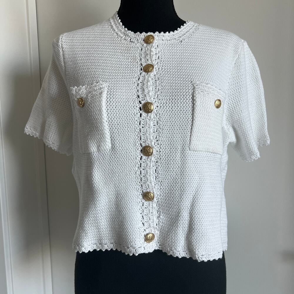 J Crew Short Sleeve Sweater Lady Jacket Large White Cropped